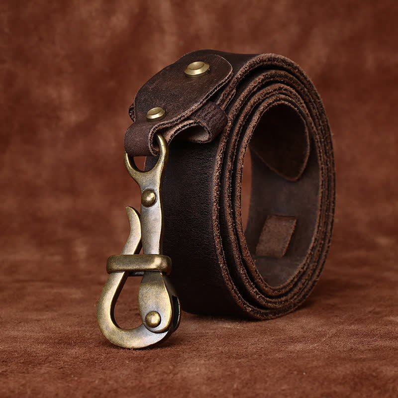 Cinturón de cuero de caballería con hebilla de gancho envejecida estilo retro para hombre