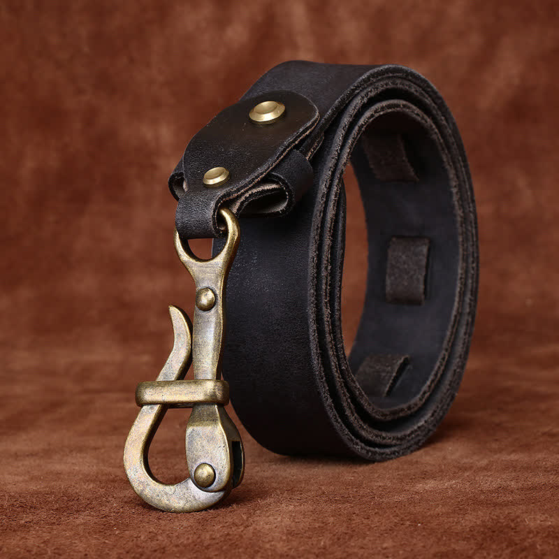 Cinturón de cuero de caballería con hebilla de gancho envejecida estilo retro para hombre