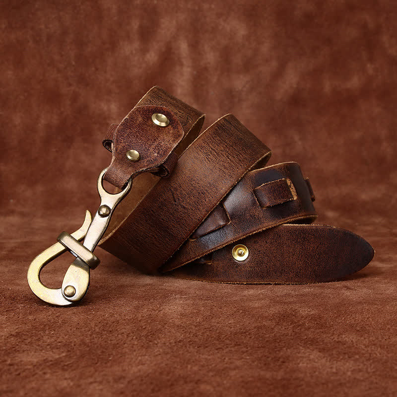 Cinturón de cuero de caballería con hebilla de gancho envejecida estilo retro para hombre