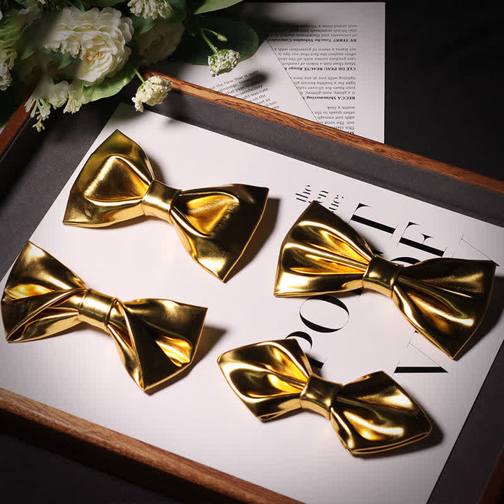 Pajarita de cuero metalizado dorado brillante y moderna para hombre