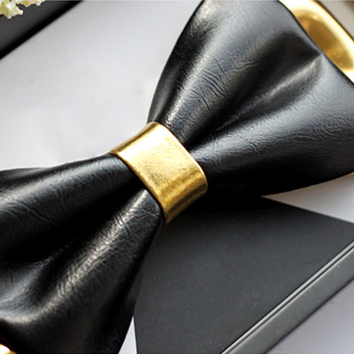 Pajarita de cuero de doble capa en dorado y negro para hombre