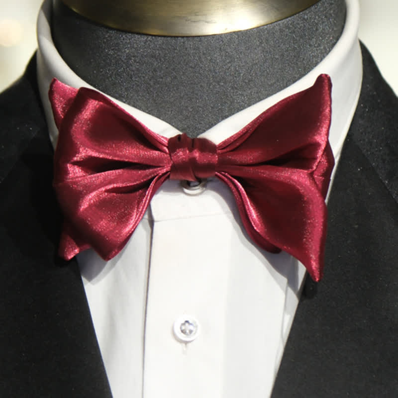 Pajarita con forma de cola de pez brillante de color rojo vino para hombre