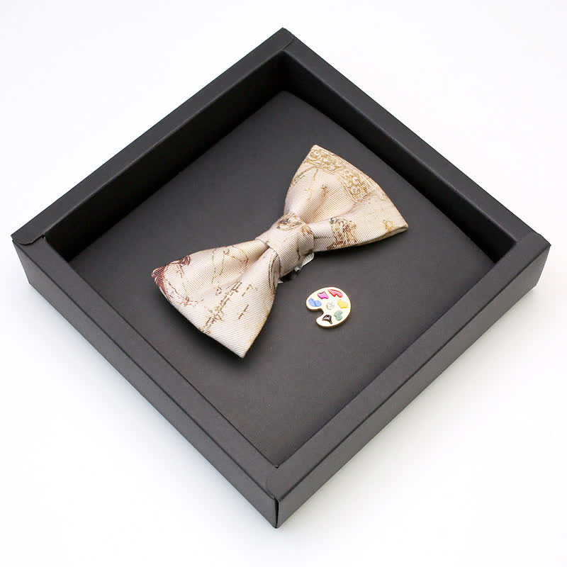 Juego de 2 broches y pajaritas con paleta de manuscritos de pintura para hombre