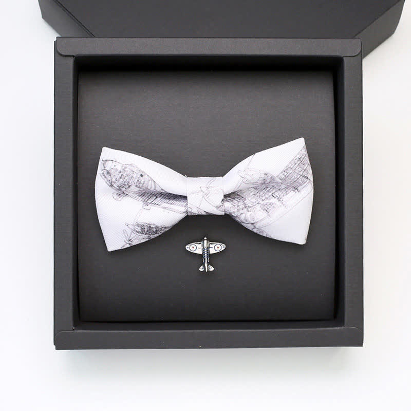 Juego de 2 broches y pajaritas con forma de avión de aviación blanco para hombre