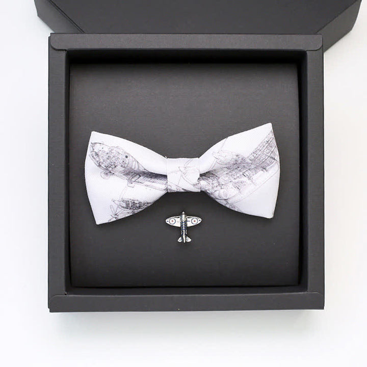 Juego de 2 broches y pajaritas con forma de avión de aviación blanco para hombre