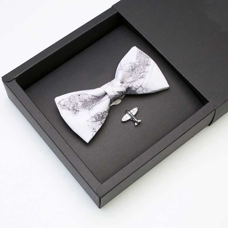 Juego de 2 broches y pajaritas con forma de avión de aviación blanco para hombre