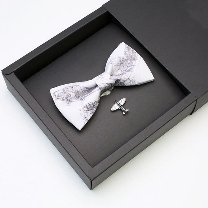 Juego de 2 broches y pajaritas con forma de avión de aviación blanco para hombre