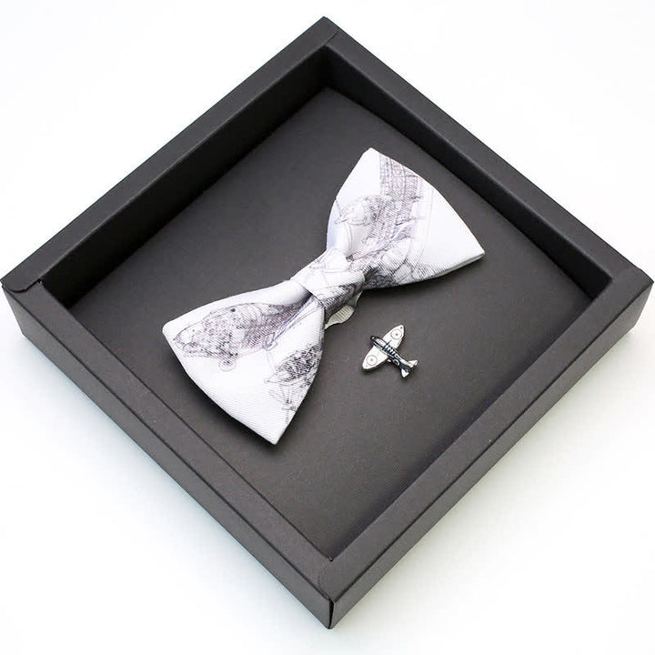 Juego de 2 broches y pajaritas con forma de avión de aviación blanco para hombre