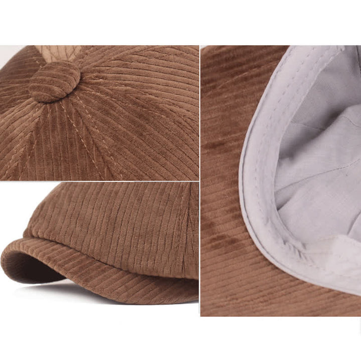Boina de visera corta de pana a rayas