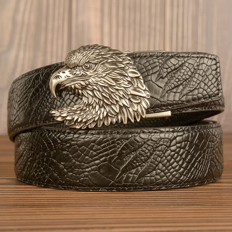 Cinturón de piel con estampado de garra de cocodrilo y águila para hombre