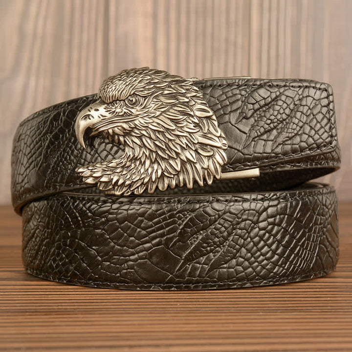 Cinturón de piel con estampado de garra de cocodrilo y águila para hombre