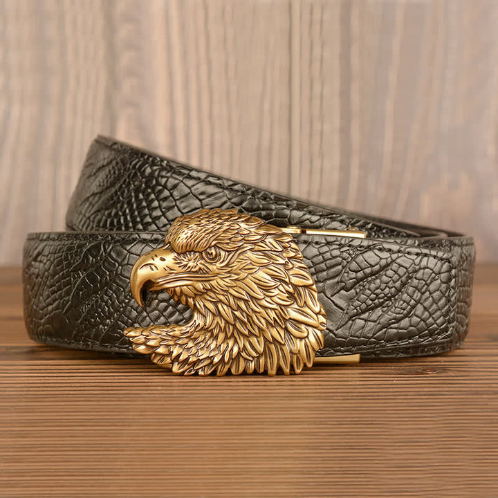 Cinturón de piel con estampado de garra de cocodrilo y águila para hombre