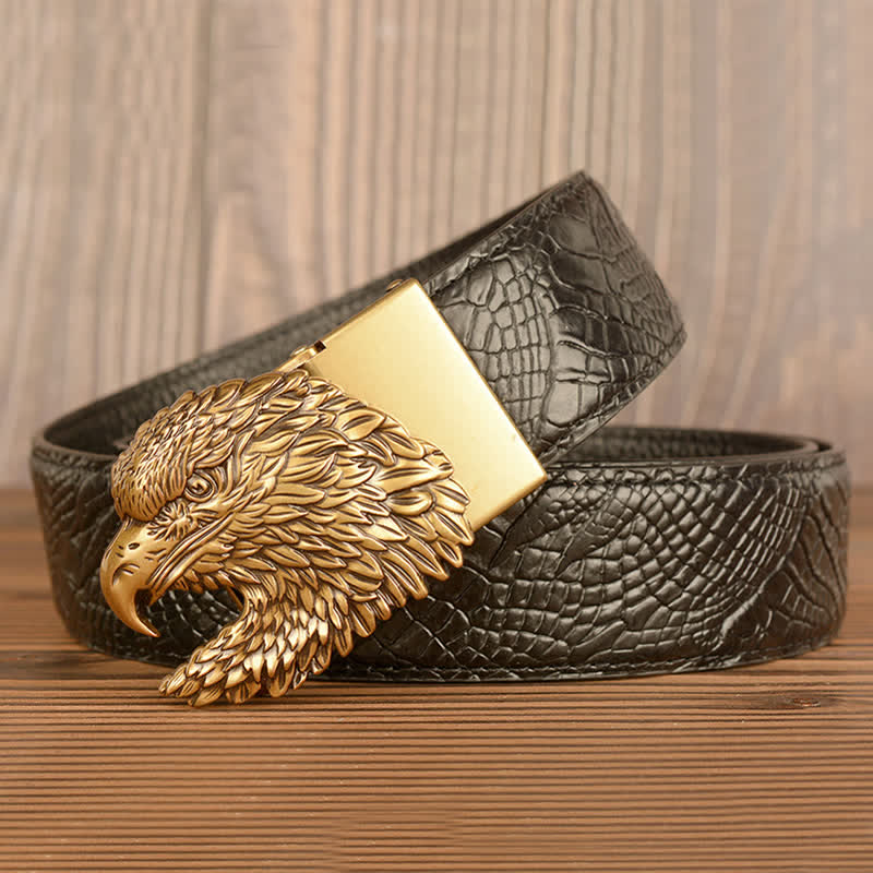 Cinturón de piel con estampado de garra de cocodrilo y águila para hombre