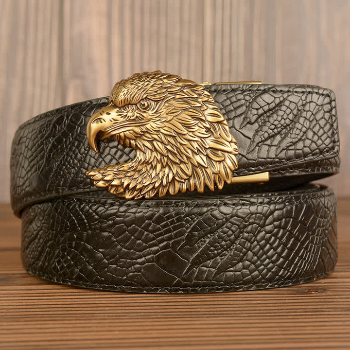 Cinturón de piel con estampado de garra de cocodrilo y águila para hombre
