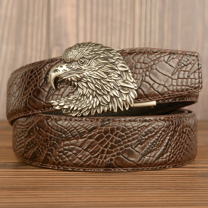 Cinturón de piel con estampado de garra de cocodrilo y águila para hombre