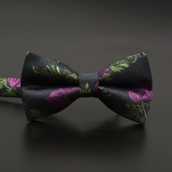 Pajarita informal de uso diario con estampado floral y plumas para hombre