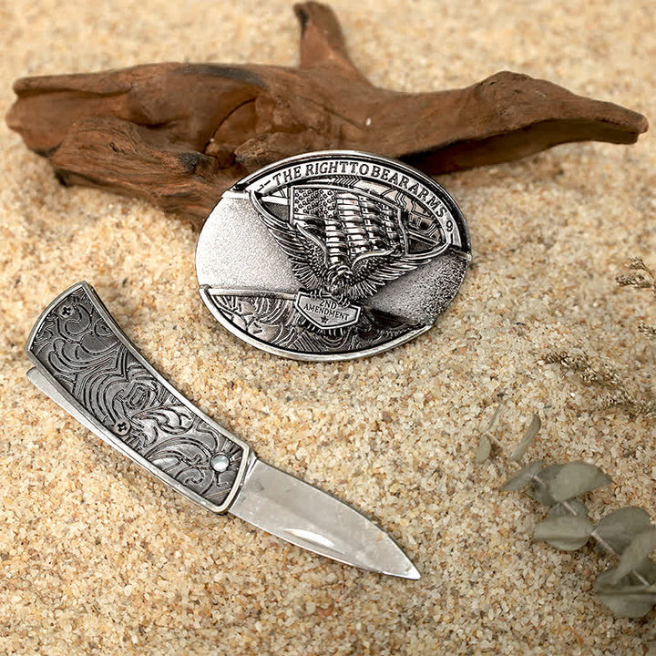Juego de hebillas de cinturón de cuero con cuchillo plegable oculto, con personalidad, para armar uno mismo