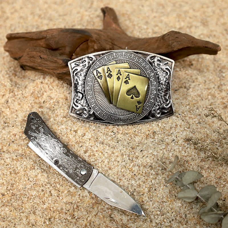 Juego de hebillas de cinturón de cuero con cuchillo plegable oculto, con personalidad, para armar uno mismo