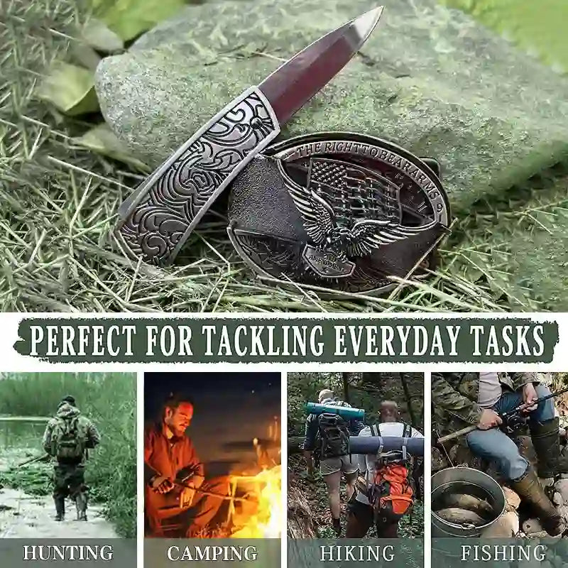 Juego de hebillas de cinturón de cuero con cuchillo plegable oculto, con personalidad, para armar uno mismo