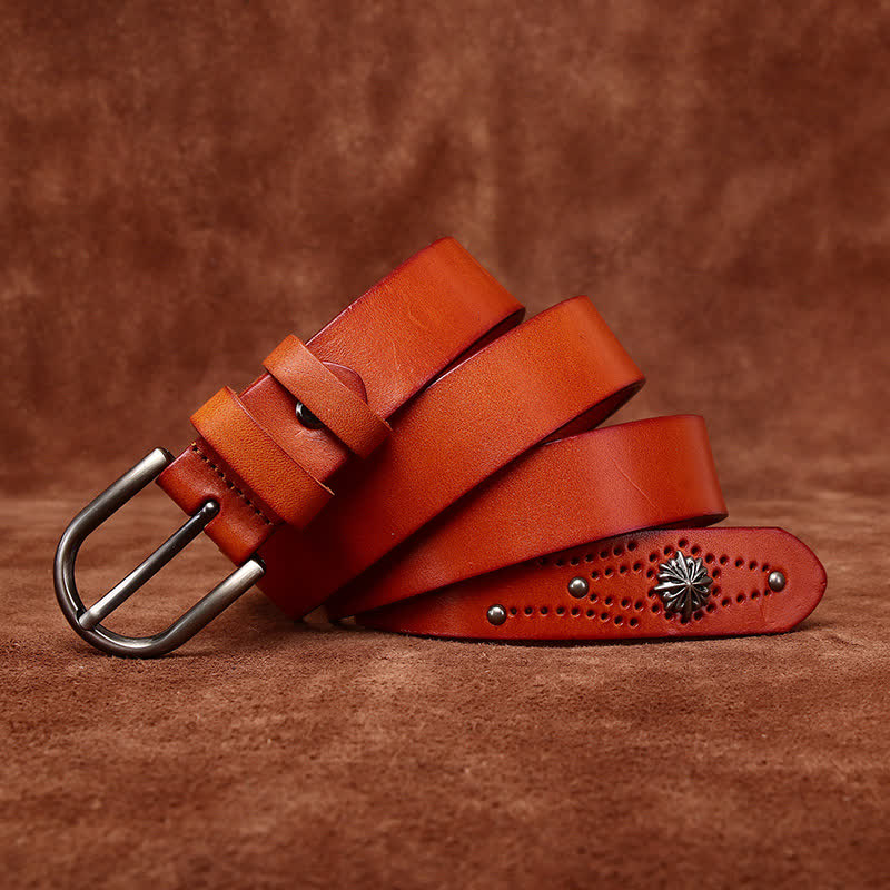 Cinturón de cuero fino informal de moda con remaches de metal