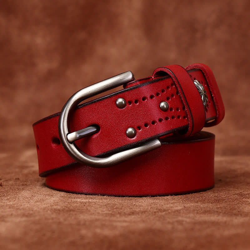 Cinturón de cuero fino informal de moda con remaches de metal