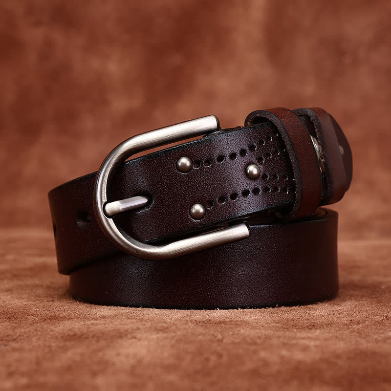 Cinturón de cuero fino informal de moda con remaches de metal