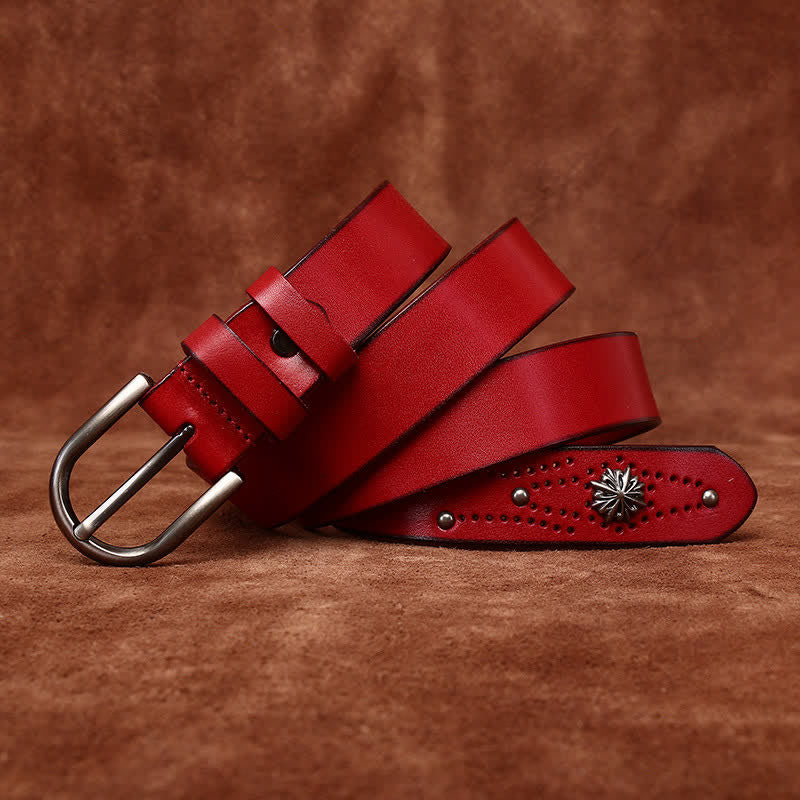 Cinturón de cuero fino informal de moda con remaches de metal
