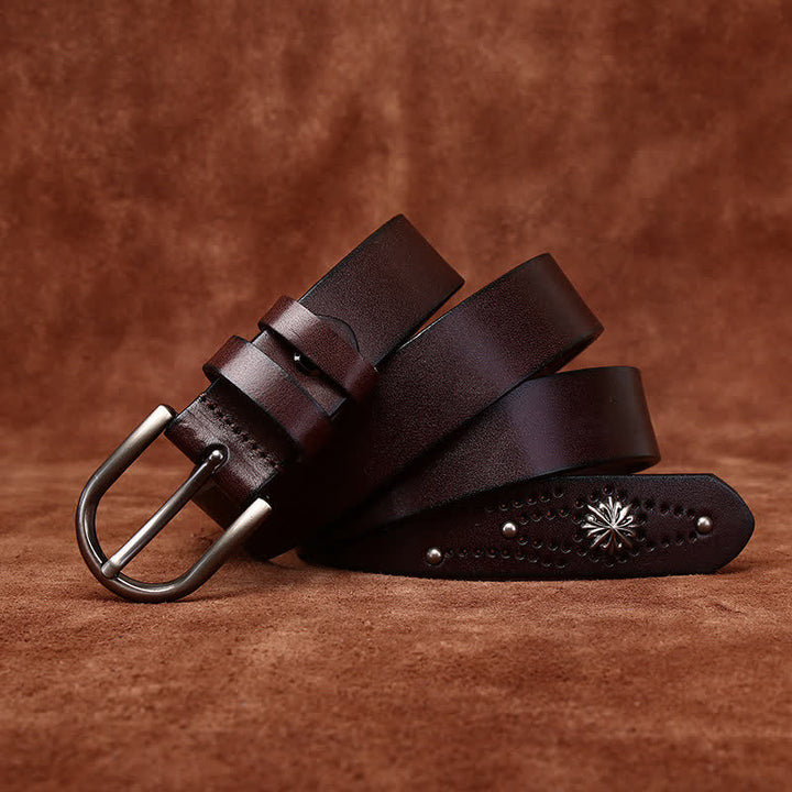 Cinturón de cuero fino informal de moda con remaches de metal