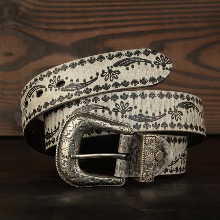 Cinturón de cuero con grabado floral de estilo occidental
