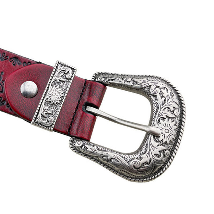 Cinturón de cuero con grabado floral de estilo occidental