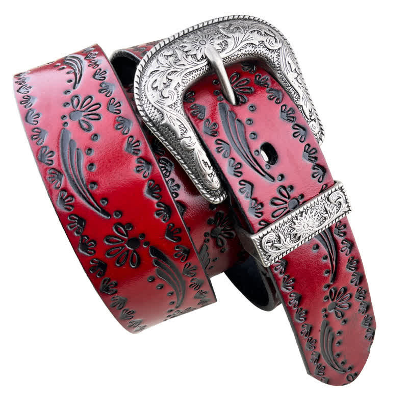 Cinturón de cuero con grabado floral de estilo occidental
