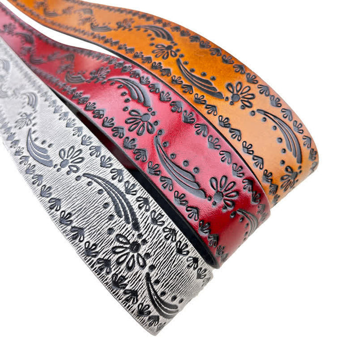 Cinturón de cuero con grabado floral de estilo occidental