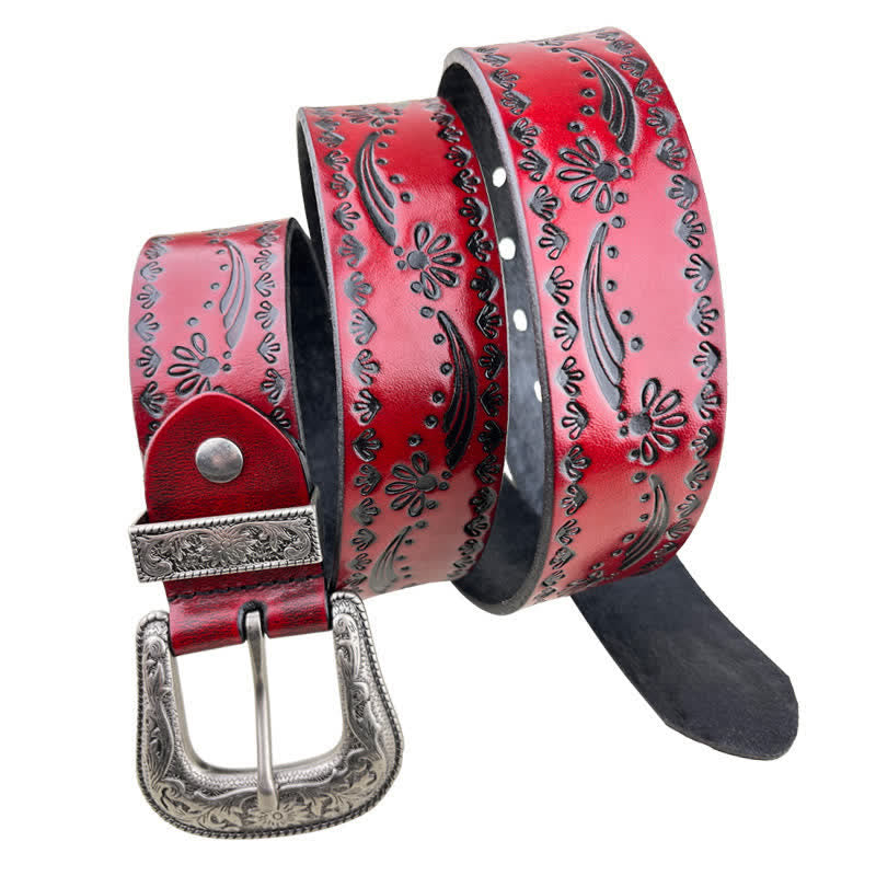 Cinturón de cuero con grabado floral de estilo occidental