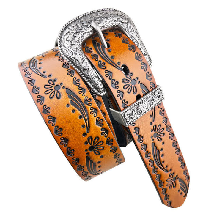 Cinturón de cuero con grabado floral de estilo occidental