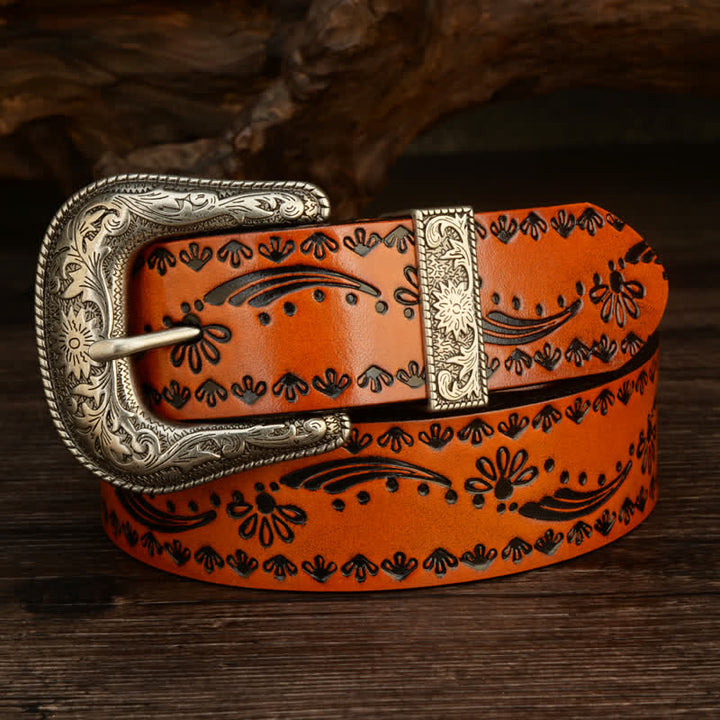 Cinturón de cuero con grabado floral de estilo occidental