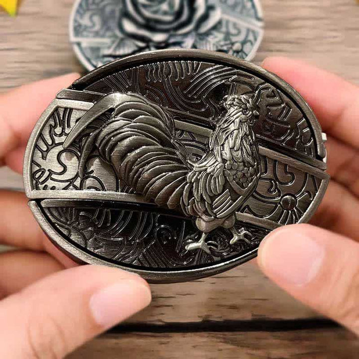 Cinturón de cuero con cuchillo plegable oculto de gallo para hombre