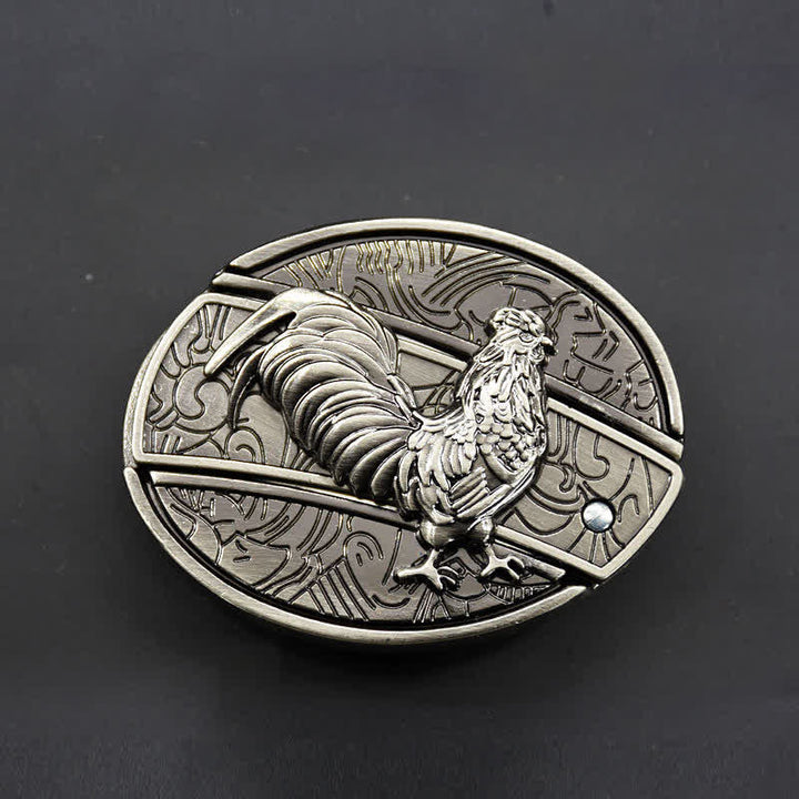 Cinturón de cuero con cuchillo plegable oculto de gallo para hombre