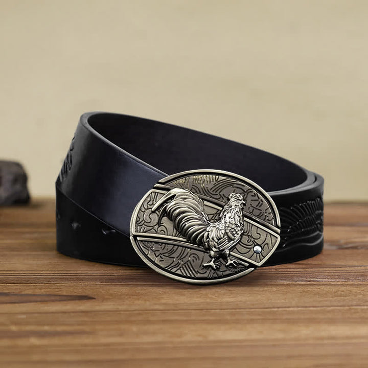 Cinturón de cuero con cuchillo plegable oculto de gallo para hombre
