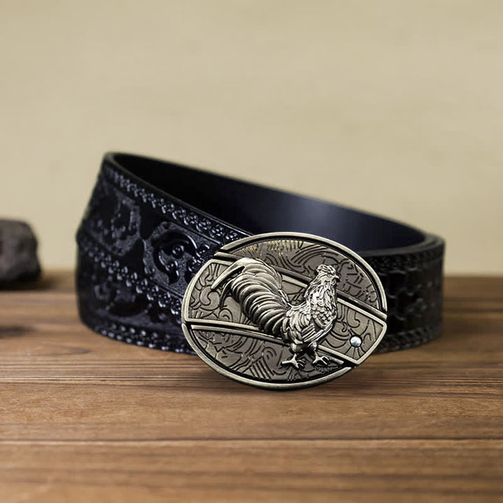 Cinturón de cuero con cuchillo plegable oculto de gallo para hombre