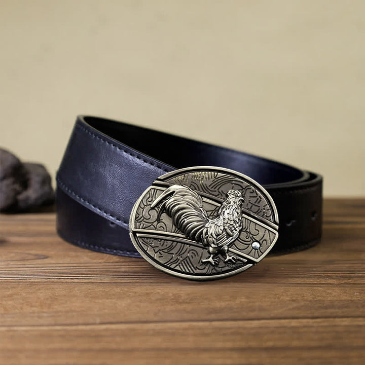 Cinturón de cuero con cuchillo plegable oculto de gallo para hombre