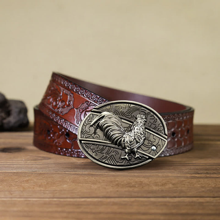 Cinturón de cuero con cuchillo plegable oculto de gallo para hombre