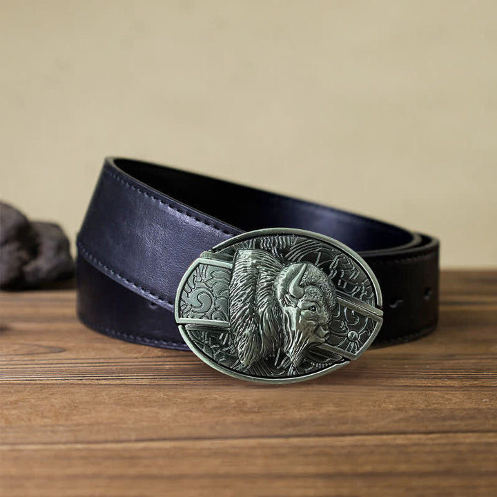 Cinturón de cuero con cuchillo plegable oculto de bisonte para hombre, hecho a mano