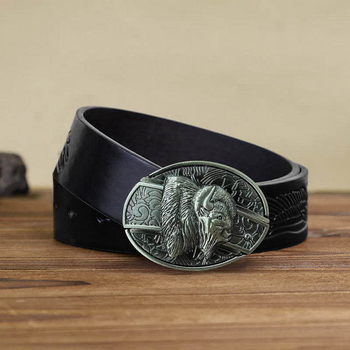 Cinturón de cuero con cuchillo plegable oculto de bisonte para hombre, hecho a mano