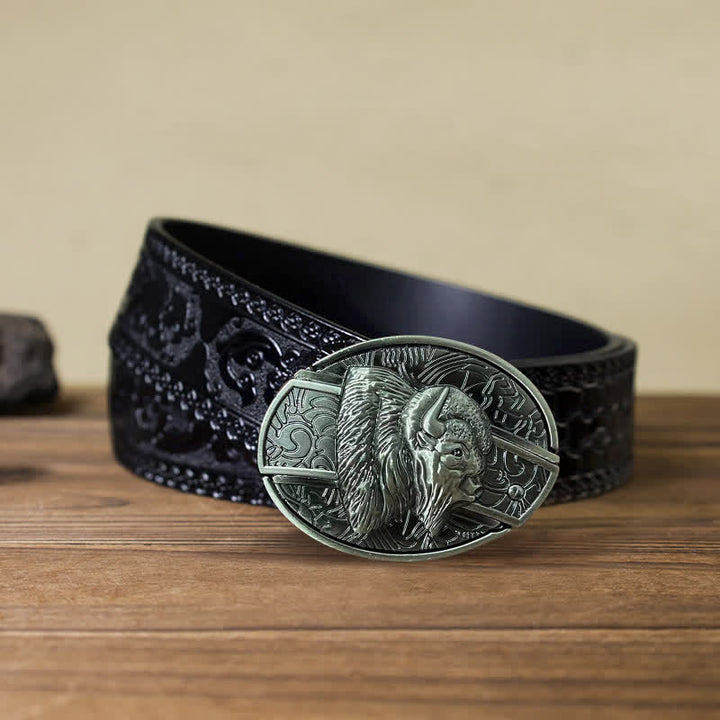 Cinturón de cuero con cuchillo plegable oculto de bisonte para hombre, hecho a mano
