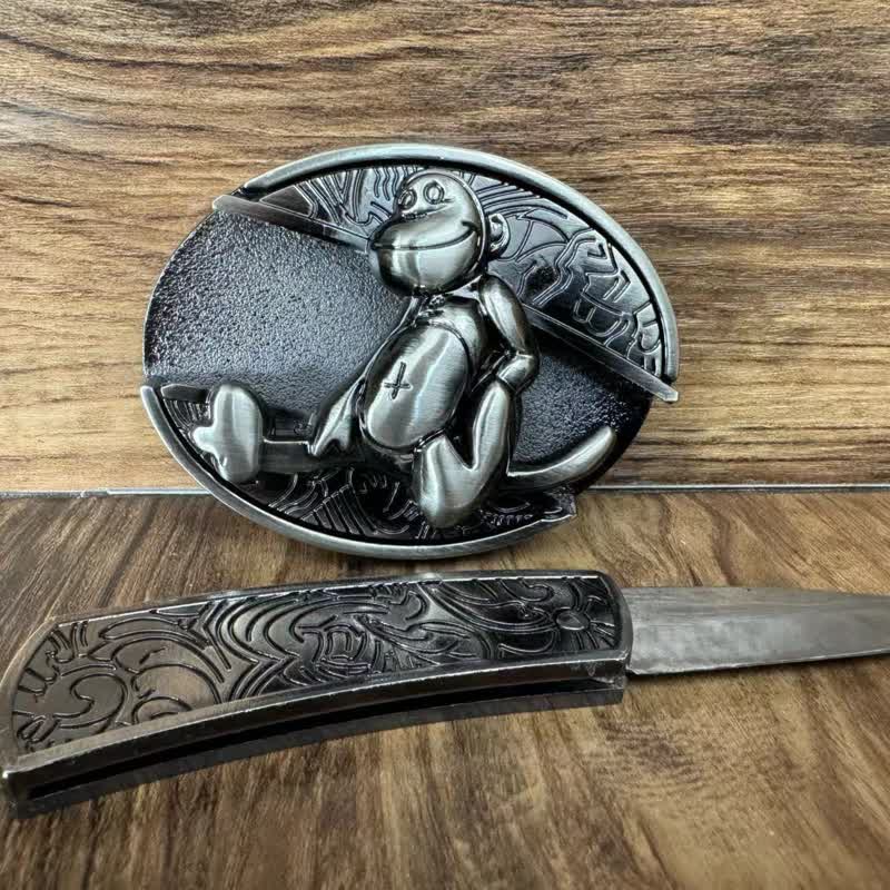 Cinturón de cuero con navaja plegable oculta de mono para hombre