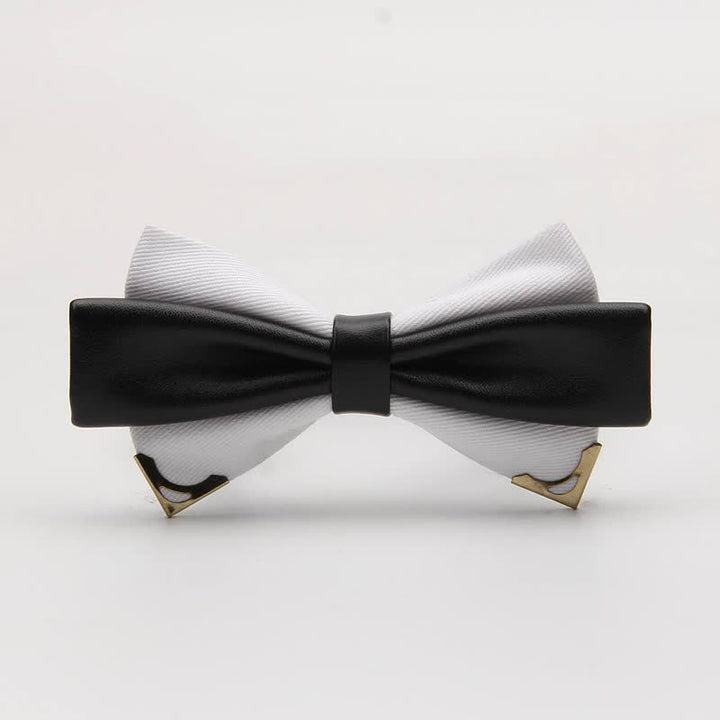 Pajarita de cuero doble con borde de metal dorado para hombre