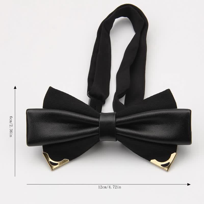 Pajarita de cuero doble con borde de metal dorado para hombre
