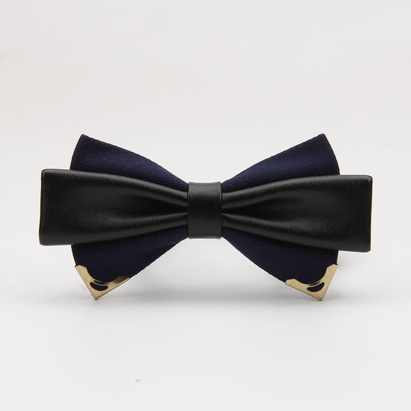 Pajarita de cuero doble con borde de metal dorado para hombre