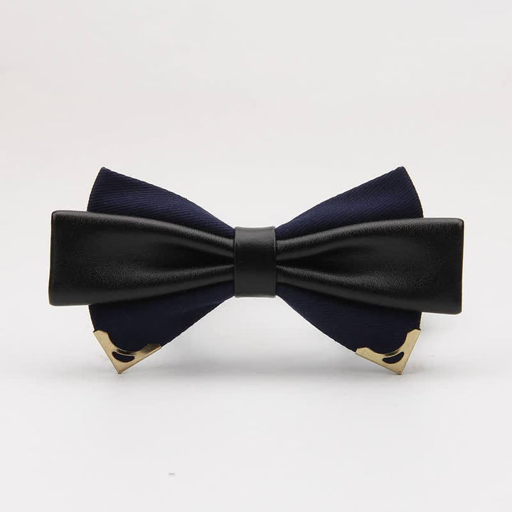 Pajarita de cuero doble con borde de metal dorado para hombre