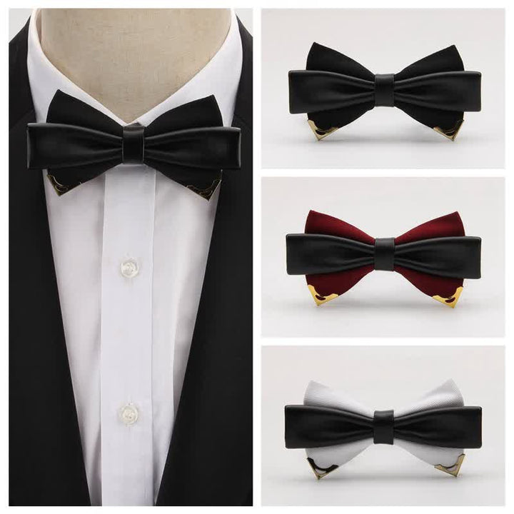 Pajarita de cuero doble con borde de metal dorado para hombre